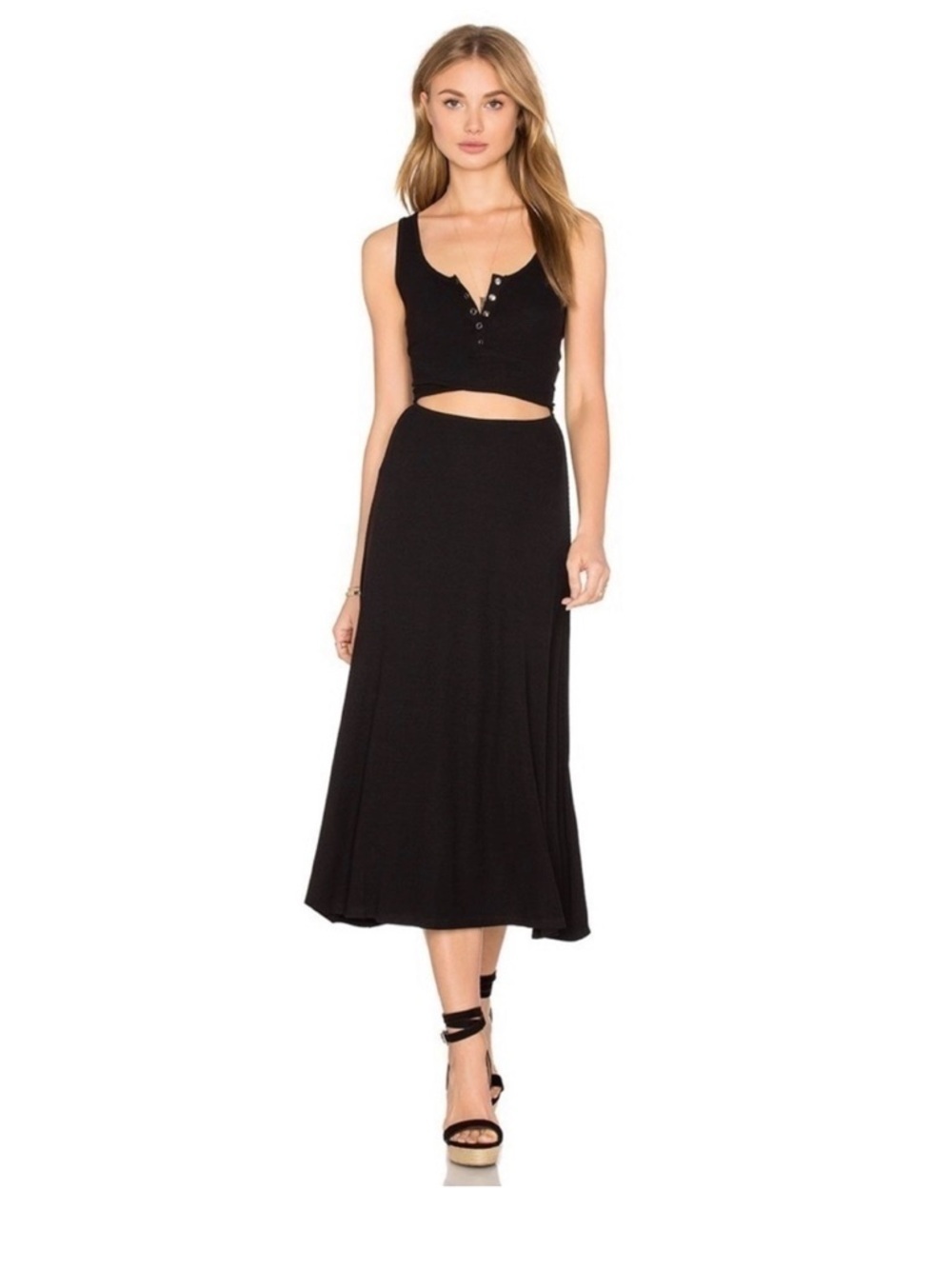 Privacy Please Malone Ribbed Midi Dress Black